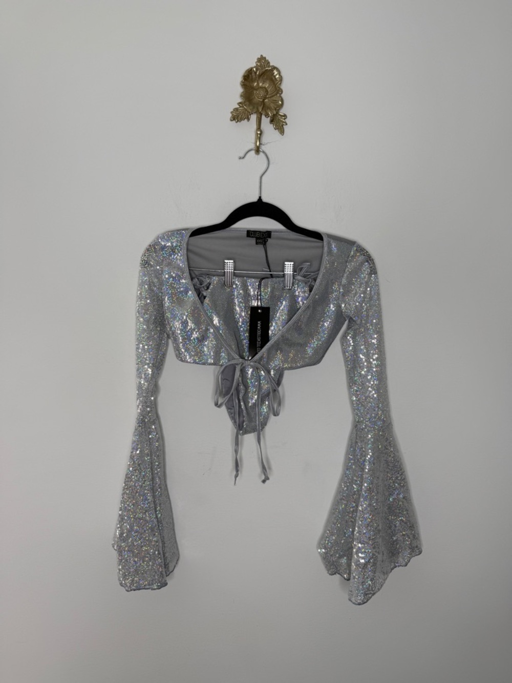 Dolls Kill Club Exx Kinetic Feel Sequin Crop Top and Booty Shorts XXS